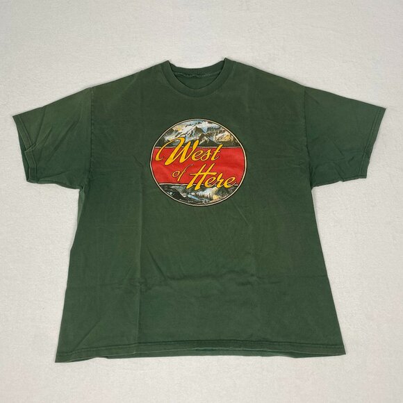 West Of Here Forest Green Mountain Outdoor Travel Adventure Hiking Tee - Picture 1 of 6
